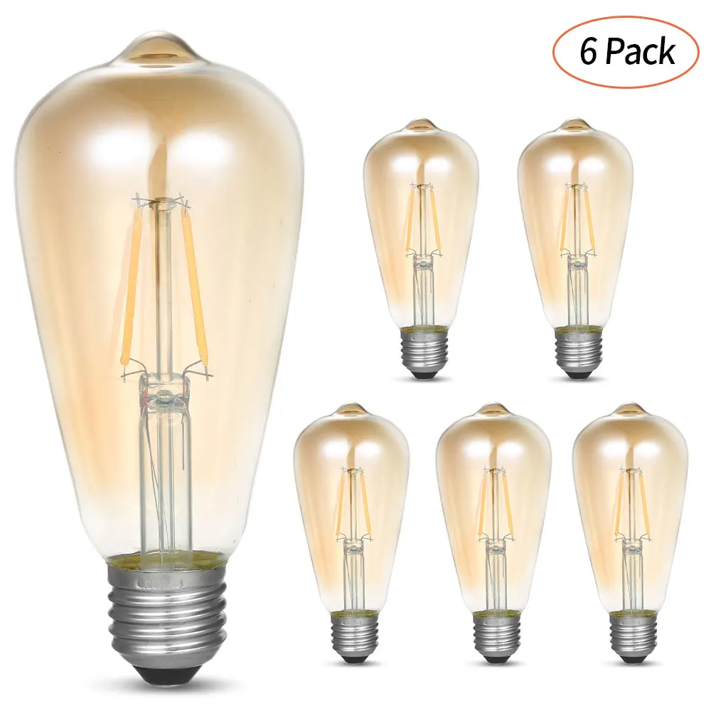 Новейшие 6 упаковок 4 Вт ST64 светодиодные лампы с регулируемой яркостью Edison E26/E27