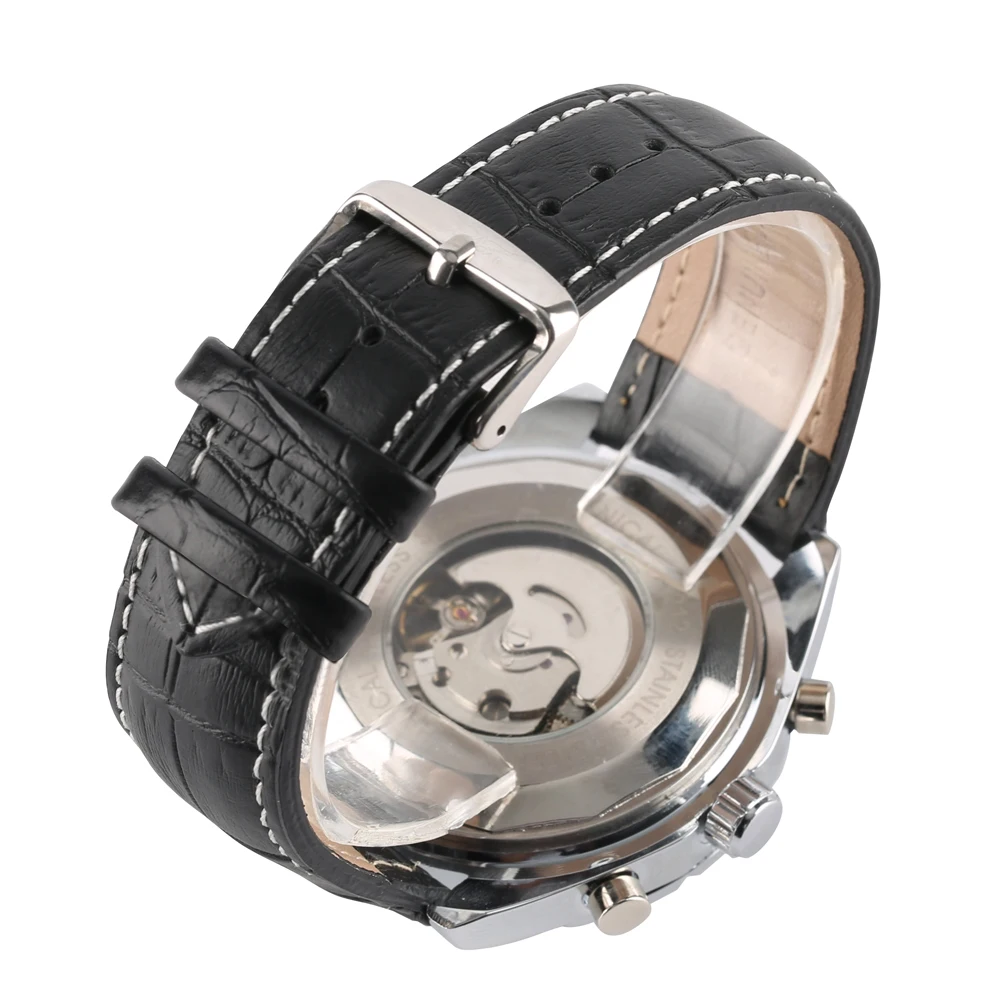 Часы наручные мужские автоматические роскошные механические с кожаным ремешком