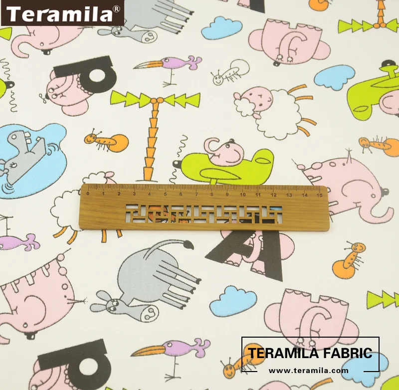 Teramila Ткань печатных мультфильм Животные с буквами Стиль 100% хлопок ткани квилтинг