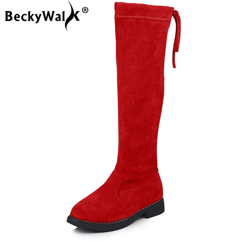 BeckyWalk/Сапоги до колена для девочек модные зимние детские сапоги из искусственной