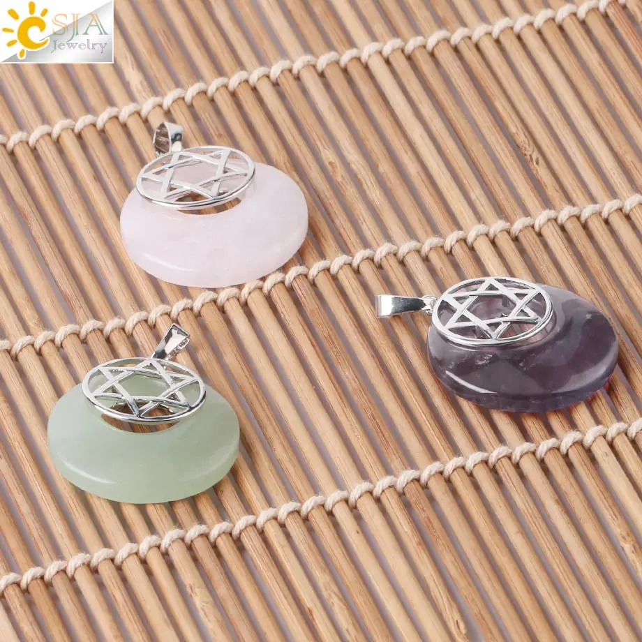 Подвеска CSJA Reiki из натурального камня белая розовая Кварцевая фиолетовая с