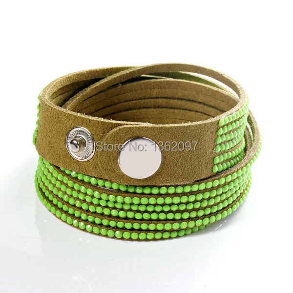 2 Wrap Fashionable Adjustable Button Crystal strass Leather Rhinestone cuff Authentique bracelet | Украшения и аксессуары