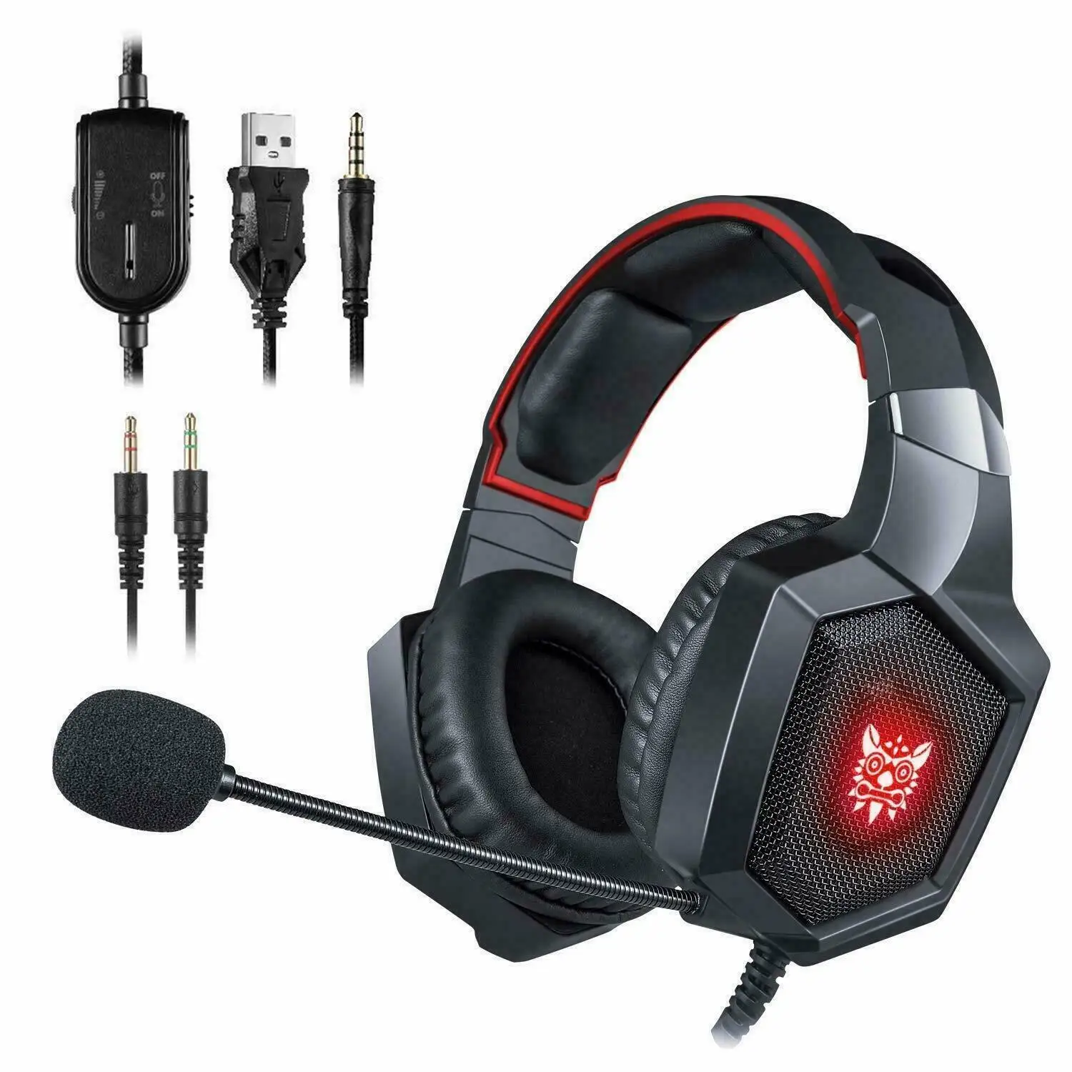 Красный ONIKUMA K8 игровая гарнитура стерео Бас RGB наушники для PS4 Xbox One - Цвет: Красный