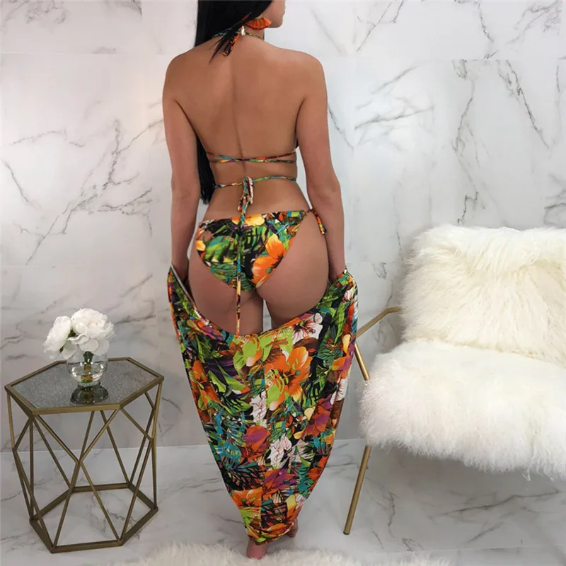 2018 с принтом пляжный кардиган сексуальный комплект бикини купальник женский