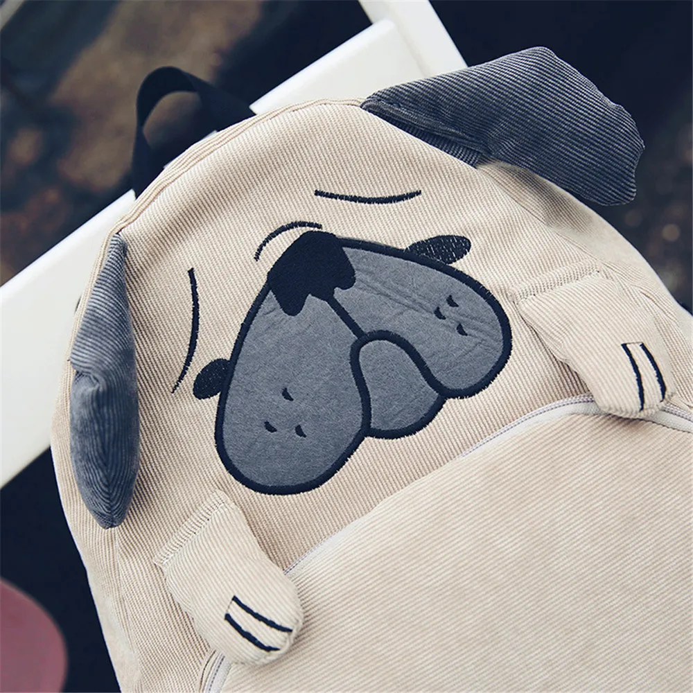 Women Backpack Schoolbag Canvas Cute Dog Fox Ear Embroidery Corduroy Female Vintage Notebook For Girls School | Багаж и сумки