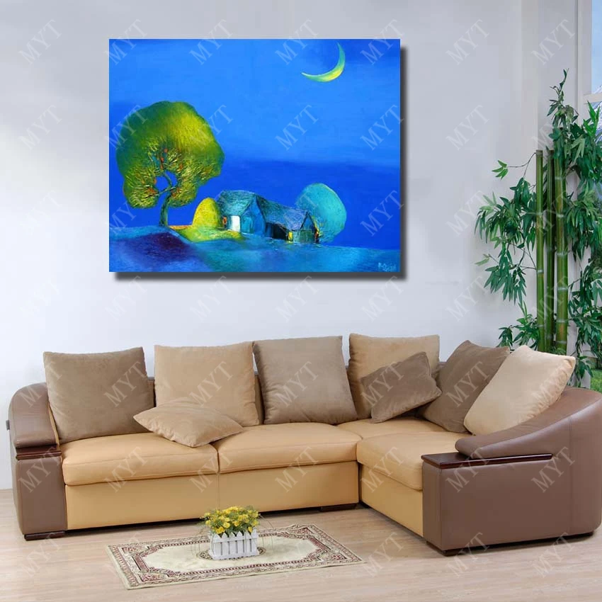 Village night scenery hand paint wall art painting modern canvas landscape oil reproduction | Дом и сад