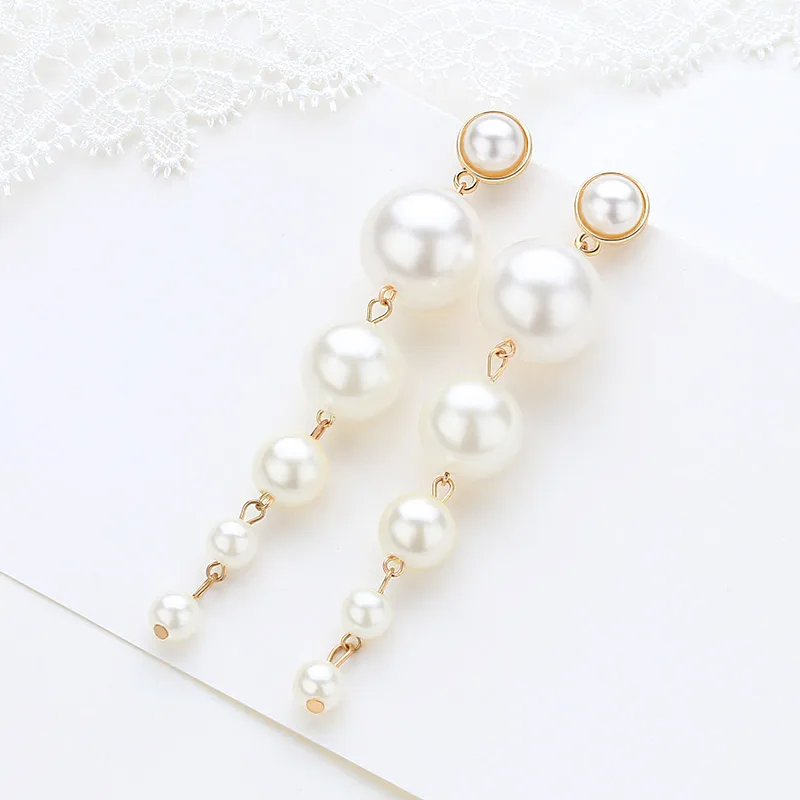X&ampP Fashion Elegant Simulated Pearl Long Drop Earrings for Women Girl Wedding 1 Pair String Statement Dangle Earring Jewelry | Украшения