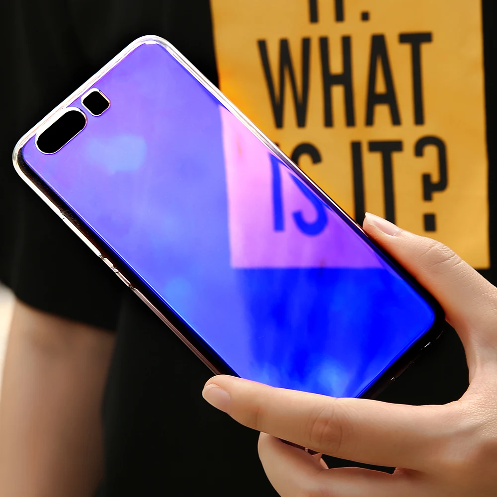 Floveme для Huawei P10 случае Роскошные градиент Аврора Blue Ray Жесткий PC Пластик