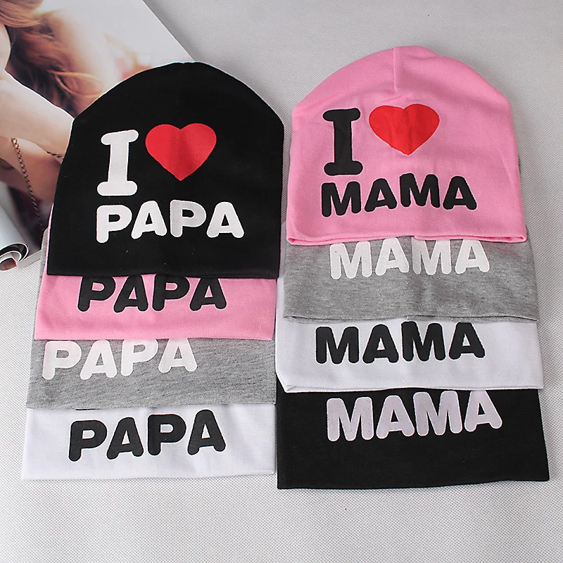 Милые детские теплые весенне осенние вязаные шапки с принтом I Love PAPA MAMA вязаная