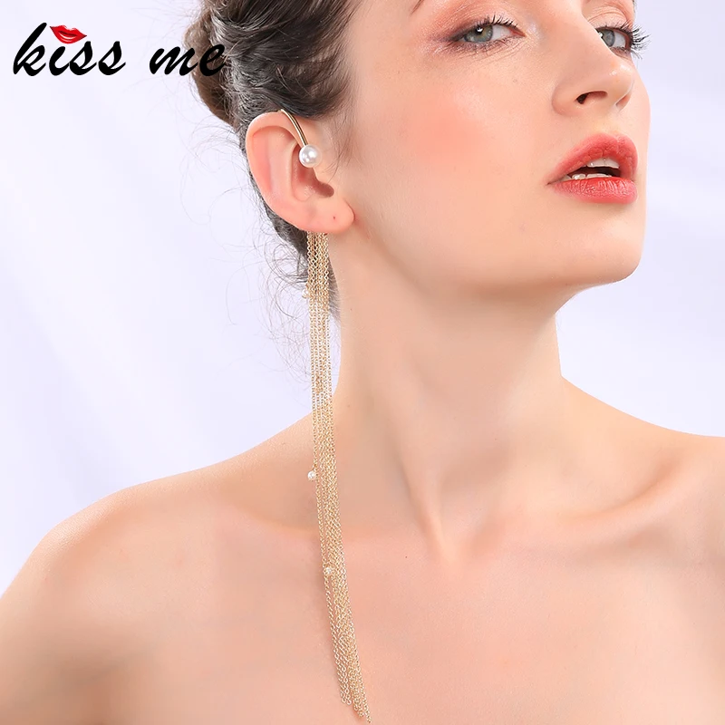 Kissme односторонняя акриловая жемчужина длинные цепочки висячие серьги кисточки
