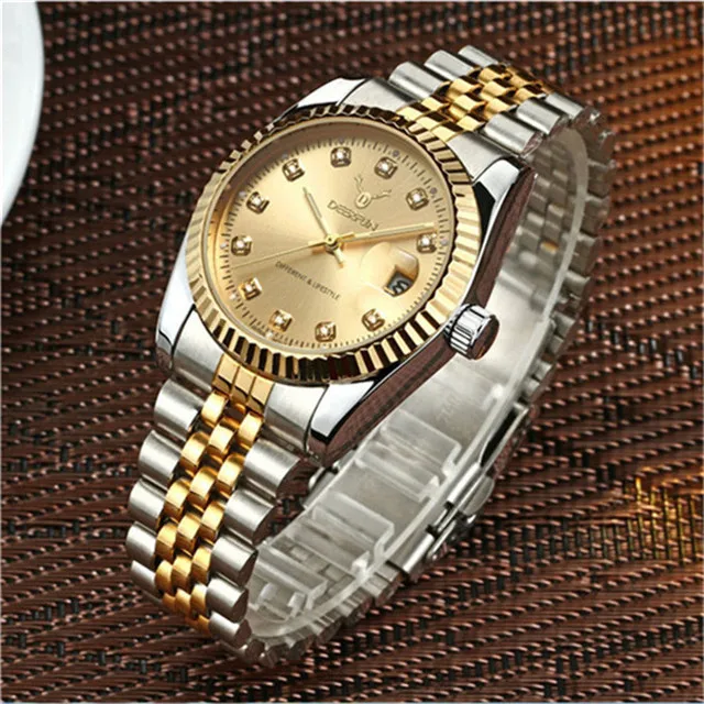 9 Роскошные золотые часы для мужчин Rolexable ободок сапфировое стекло нержавеющая сталь ремешок для женщин кварцевые наручные часы может плавать - Цвет: 9