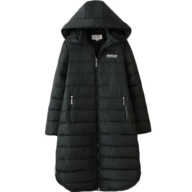 Женская осенне-зимняя длинная парка с капюшоном, Женское пальто, 3XL-6XL размера плюс, куртка с хлопковой подкладкой, женские свободные пальто, B21 - Цвет: black