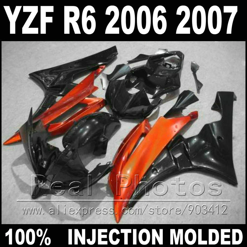 

Комплект обтекателей 100% Fit для YAMAHA R6 обтекатель 2006 2007 литье под давлением черный 2006 2007 YZF R6 обтекатели