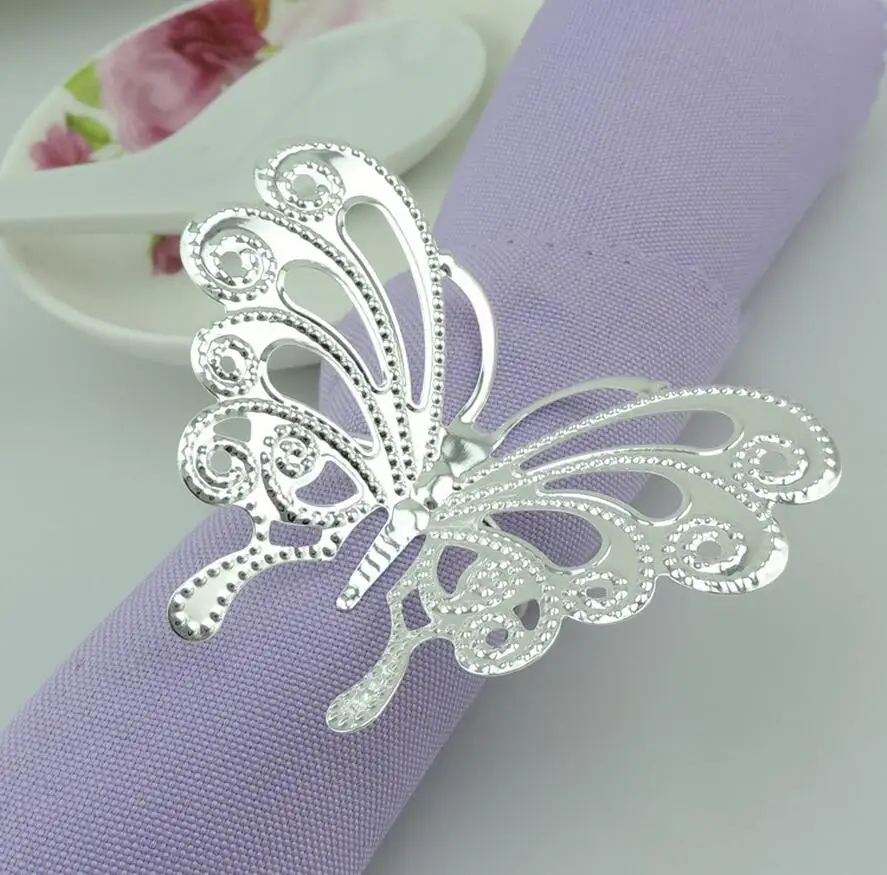 

12pcs Silver Plated Butterfly Napkin Ring Serviette Buckle Holder For Wedding Party Banquet Dinner Decoration Favor