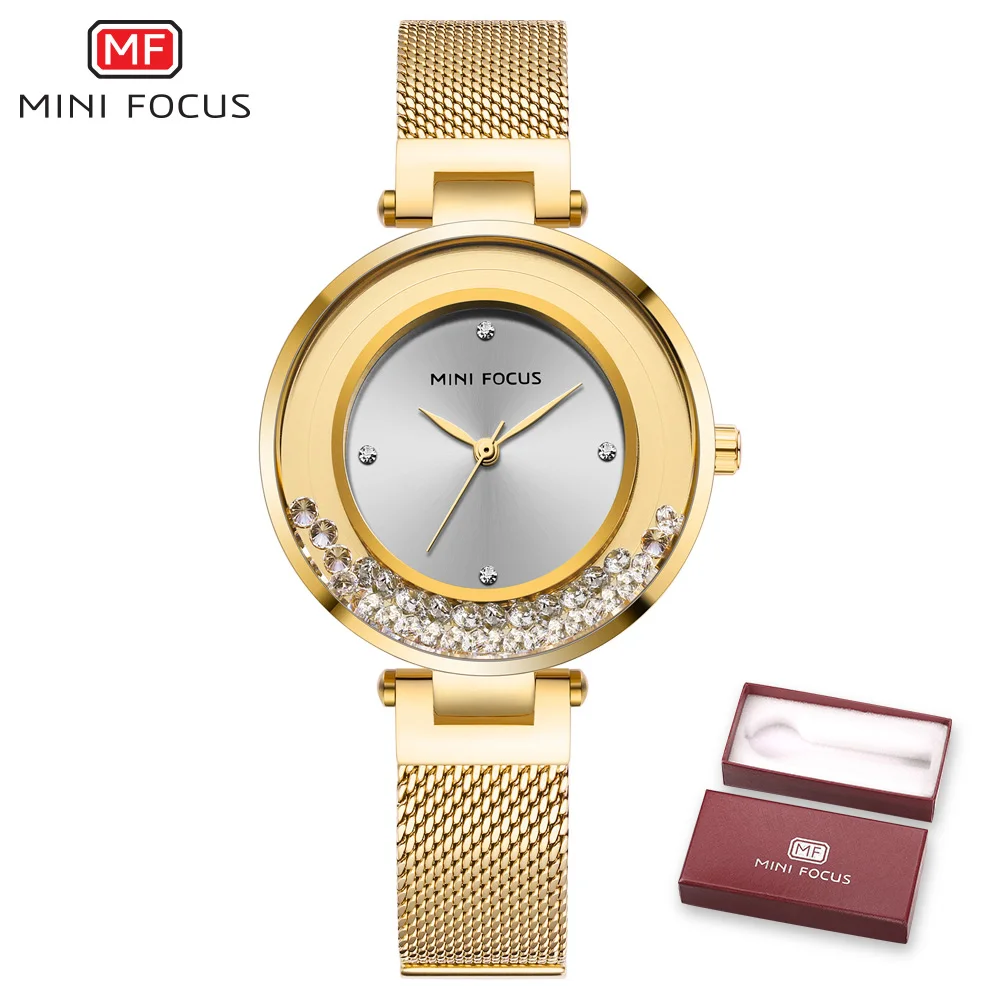 MINIFOCUS женские часы люксовый бренд модные женские часы водонепроницаемые Relogio Feminino Rose Montre Femme Золото Нержавеющая сталь Новинка - Цвет: Золотой