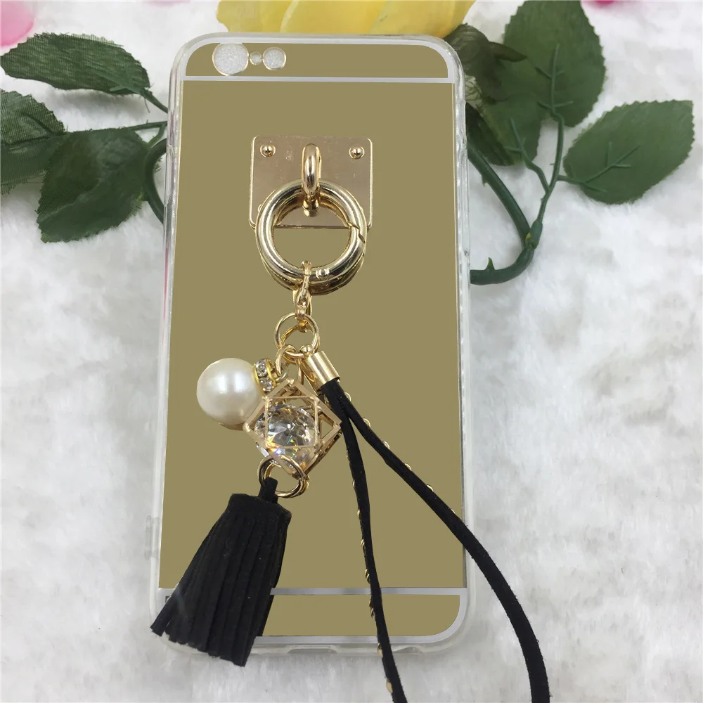 Fashion Pearl Tassels Rhinestone phone Cases cover For apple iphone 6 6s Mirror case plus | Мобильные телефоны и
