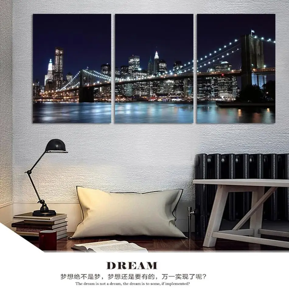 3 шт. современные декорации для дома пейзажная живопись Нью Йорк картина маслом