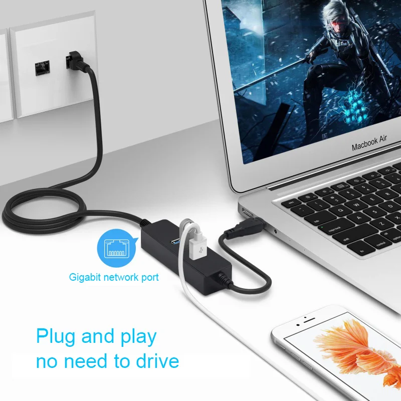 Basix USB Ethernet адаптер USB 3,0 сетевая карта для RJ45 Lan для Windows 10 Xiaomi Mi коробка 3 переключатель Ethernet USB