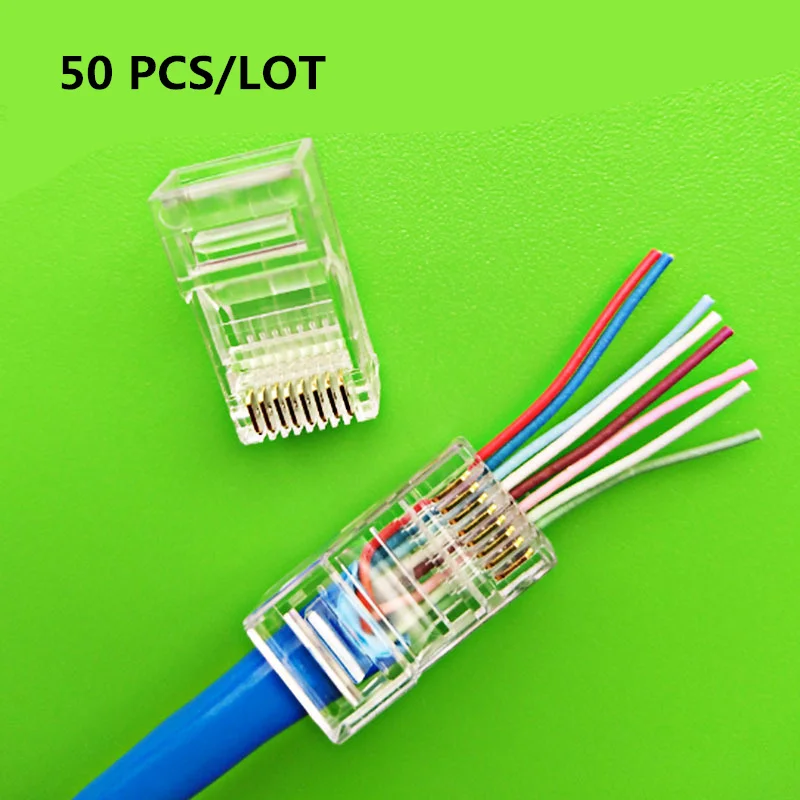 50 шт./лот разъем RJ45 8P8C CAT5 неэкранированная через отверстие позолоченная кристальная головка неэкранированная кристальная головка