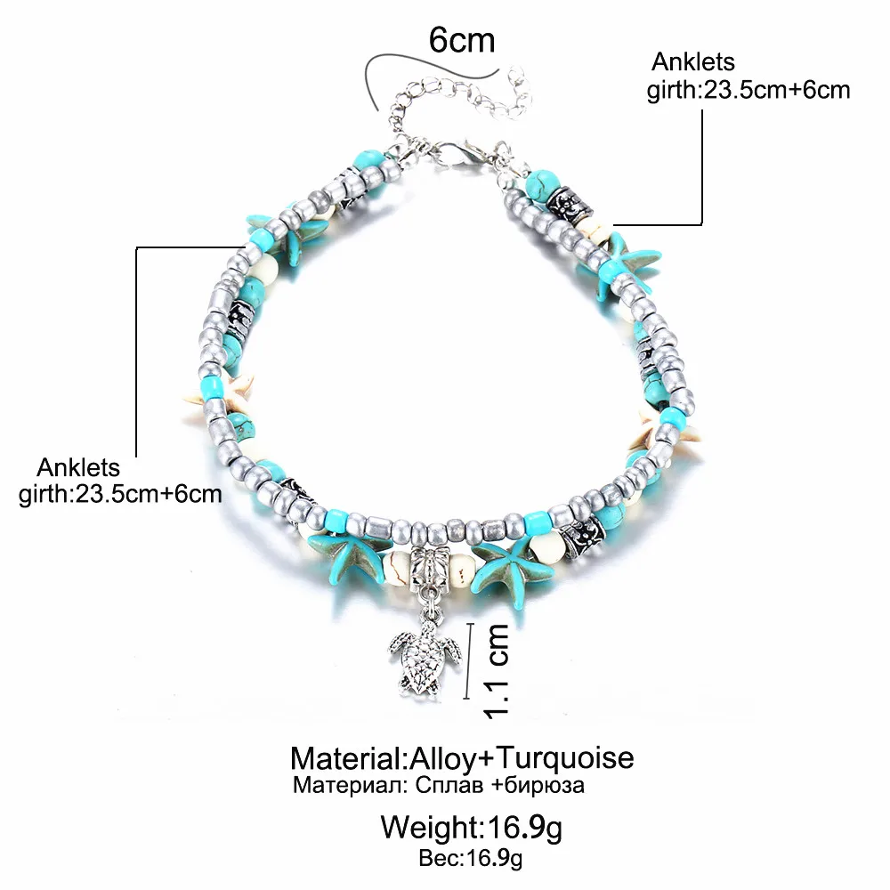 Vintage Boho Shell Beads Chain Starfish Sea Turtle Anklets for Women Multilayer Leg Bracelet Handmade Bohemian Beach Jewelry - купить по