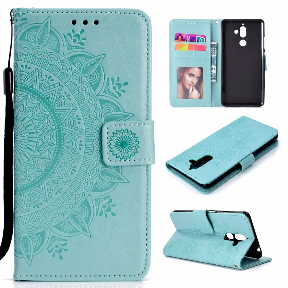 20pcs/lot Totem flower 3 card+photo frame wallet flip leather cover case for Nokia 1 7 plus housing | Мобильные телефоны и