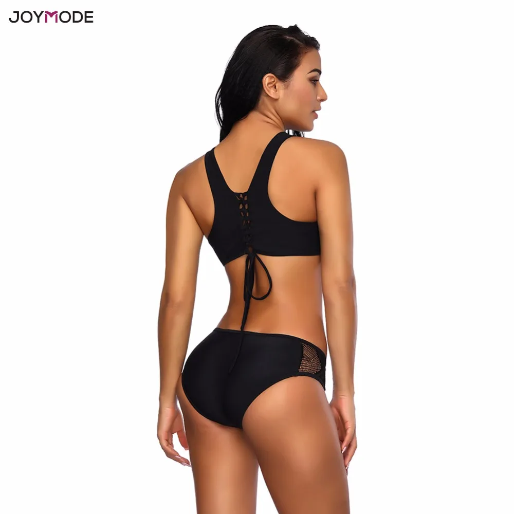 JOYMODE 2018 Новый женский сексуальный кружевной купальник из двух частей черно белое