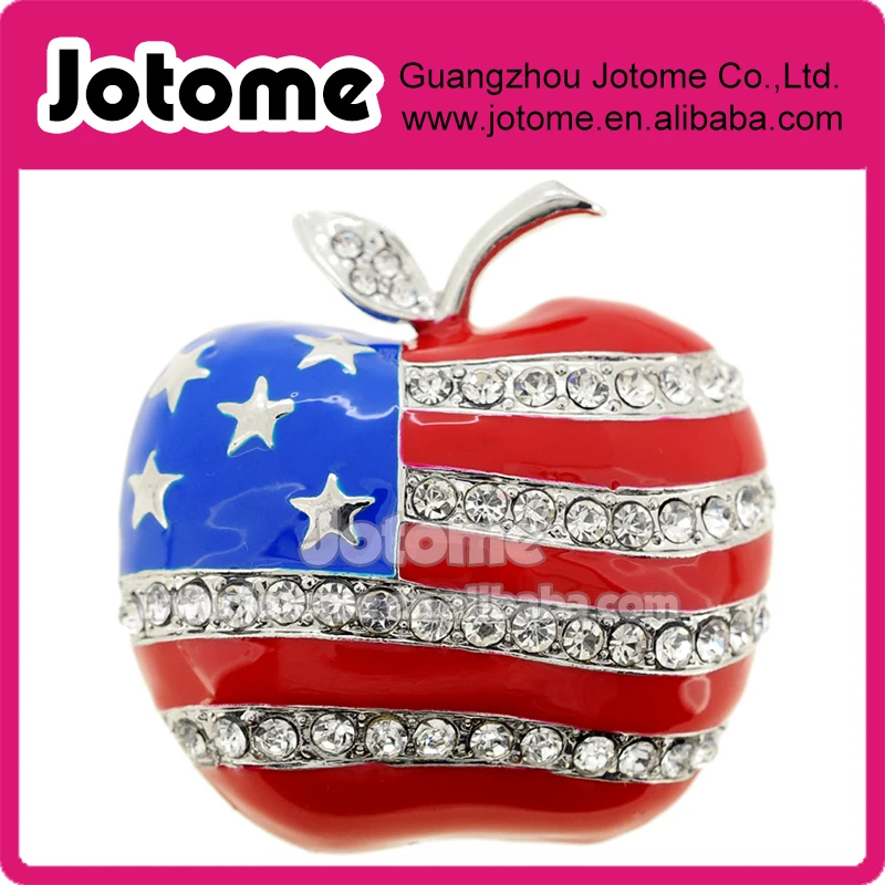 preço Pino Da Lapela Da Apple, Broche Patriótico Da Apple Da Bandeira Americana Do Pino Da Maçã Com Broche Do Pino, Esmalte Vermelho Branco Azul