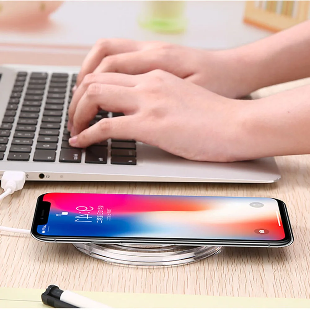 Universal Qi Wireless Phone Charger Crystal Clear USB Charging Pad For iPhone X 8 Plus Samsung Galaxy S6 S7 Edge S8 S9 | Мобильные