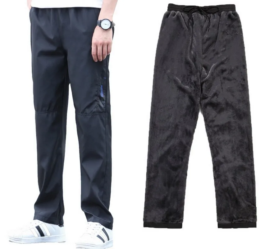 Супер Теплые Зимние флисовые утолщенные мужские брюки для тяжелого веса, мужские термобрюки, водонепроницаемые облегающие спортивные штаны для бега 4XL 5XL 6XL - Цвет: 1861-blue