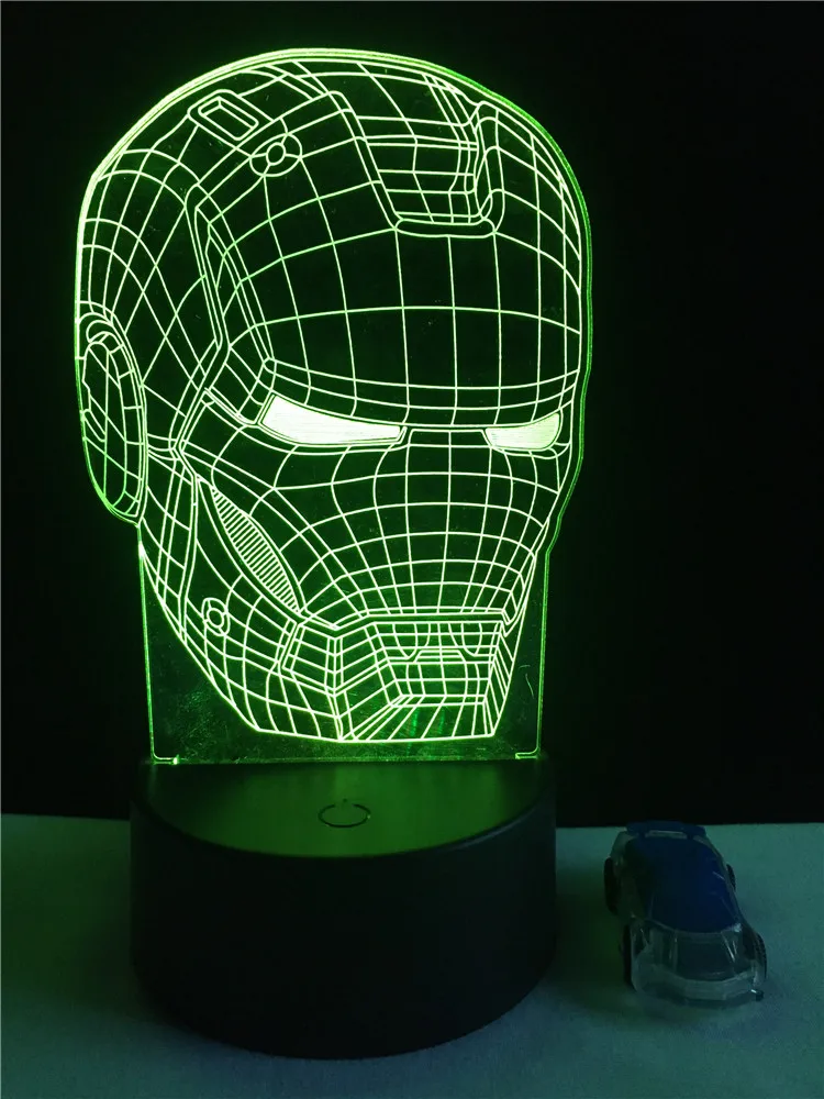 Мультяшный Железный человек голова 3D лампа спальня ночник Подарки светодиодные фонари USB многоцветный декоративный праздничный подарок игрушка освещение