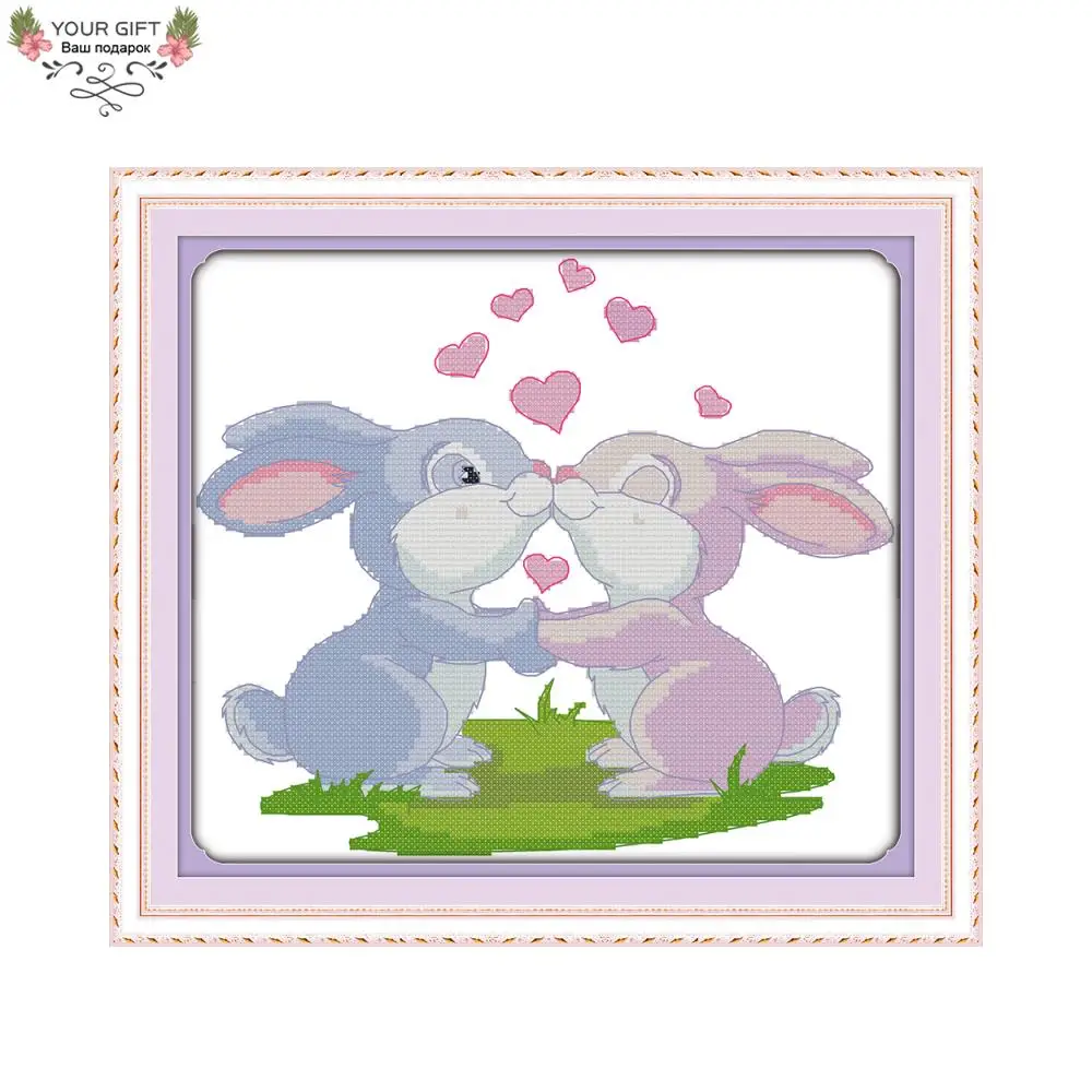 

Joy Sunday C624 14CT 11CT Counted and Stamped Home Decor Rabbit Kiss Needlework Needlepoint Embroidery DIY Cross Stitch kits