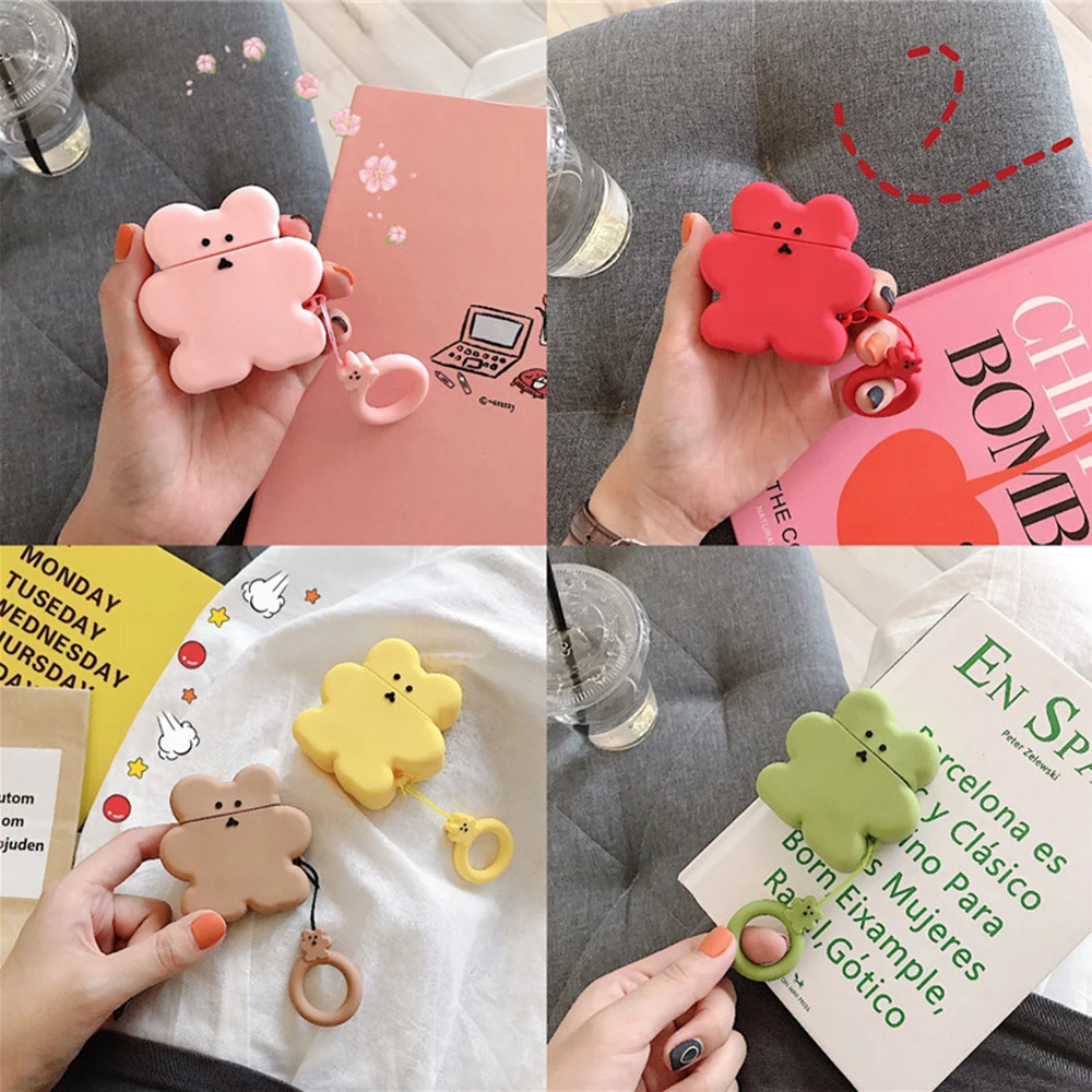 

Cute Bear Earphone Case for Airpods Cute Case Soft Silicone Earphone Cover for Airpods 1 2 Headphone Case Ring Strap Cover