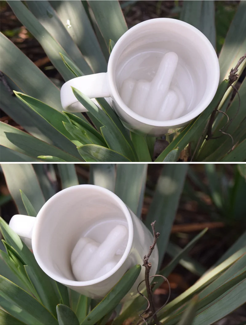 2019 Creative Design White Middle Finger Mug Novelty Style Mixing Coffee Milk Cup Funny Ceramic 300ml Capacity Water | Дом и сад
