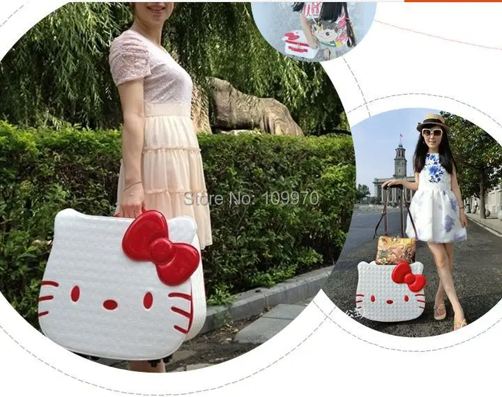 18 дюймов Hello Kitty багаж чемодан детей женщины путешествия мультфильм кожа Багажа Прокатки Spinner колеса подарок DHL/EMS