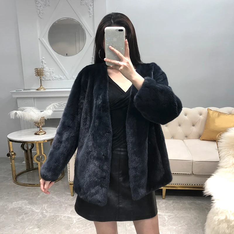Женское короткое пальто из натурального меха норки модная теплая короткая