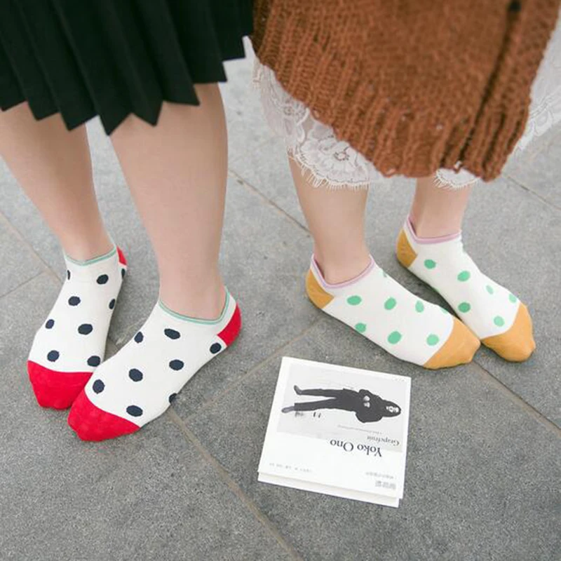Осенняя мода новый хлопок женские носки мило точка Носки дышащий конфеты цвет