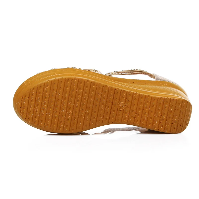 

2021 Summer Hollow Out Comfortable Wedges Sandals Women Large Size 41 Female Genuine Leather Open Toe Cowhide Diamond Shoes