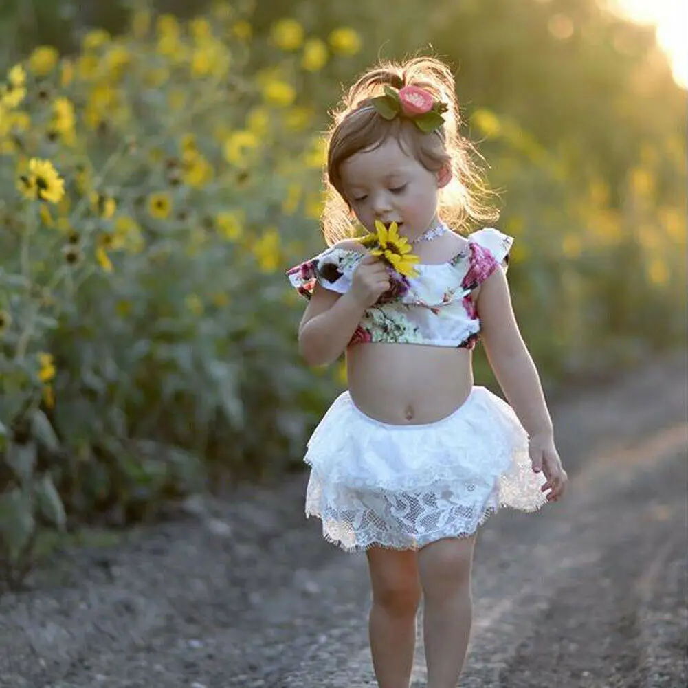 2019 Floral Toddler Baby Kids Girls Clothes Off-shoulder Crop Tops Skirts 2pcs Outfits Summer | Детская одежда и обувь