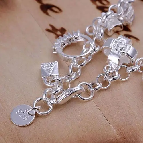 Luxury Wholesale Gifts Silver Color Bracelet for Female Promotion Price Fashion Jewelry 13 Pendants KN-H144 | Украшения и