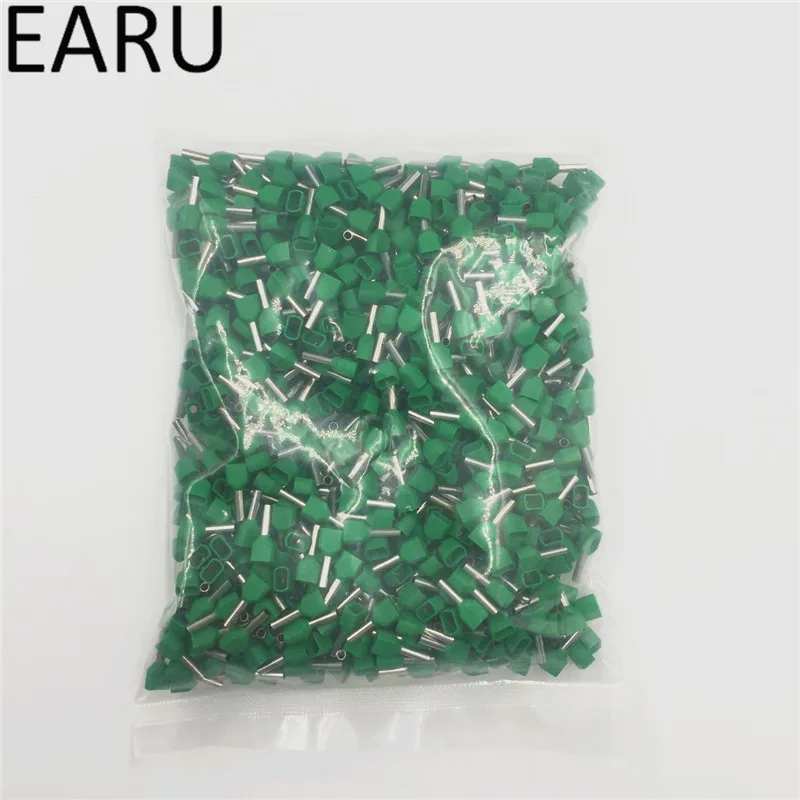 100PCS E Tube TE1010 Type Double Pipe Insulated Twin Cord Cold-press Terminal Block Connector Needle End Multicolor 2X1.0 mm2 - купить по