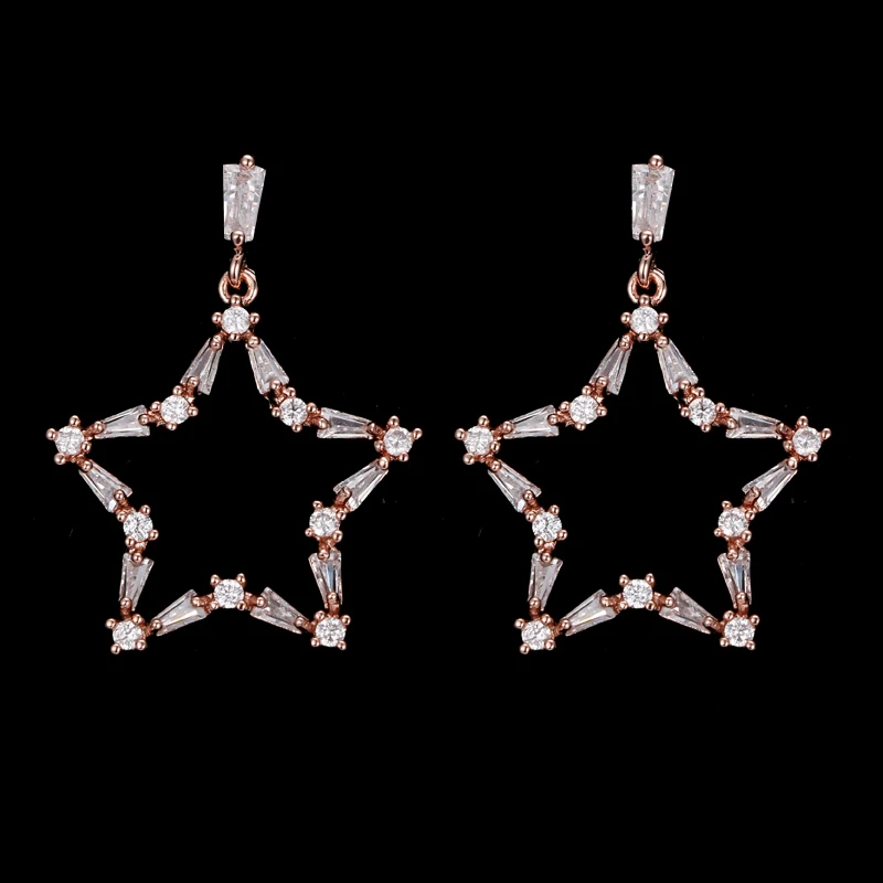 

Hot Sale Crystal Star Pattern Drop Earrings For Wedding Party Pagement Jewelry Accessories CZ Brincos D'Oreille Lady Gift E-106