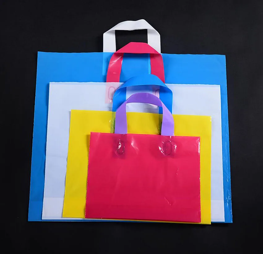 50 шт чистый цвет пустой пластиковый подарочный упаковочный мешок с ручкой