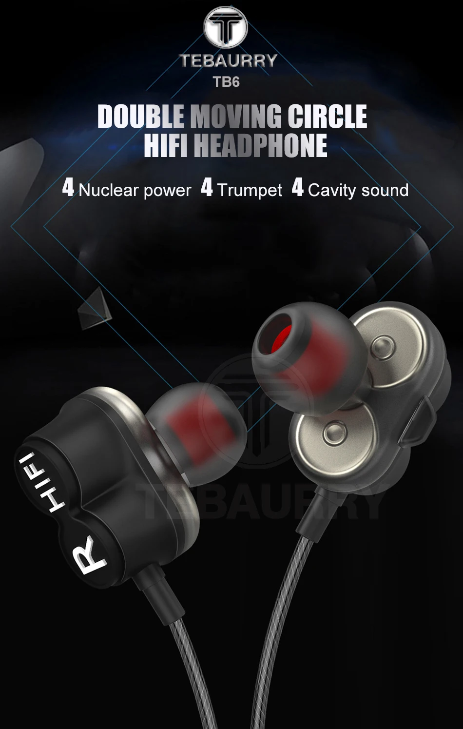 TEBAURRY TB6 двойной блок драйвер наушники проводные Hi-Fi стерео наушники для телефона iphone 4 колонки супер бас гарнитура с микрофоном