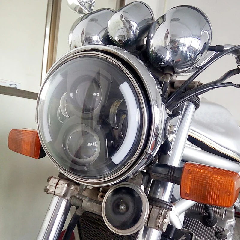 

7" Round 50W Hi/Lo Beam Motorcycle Driving Light with DRL Turn Signal Halo Ring Angle Eyes