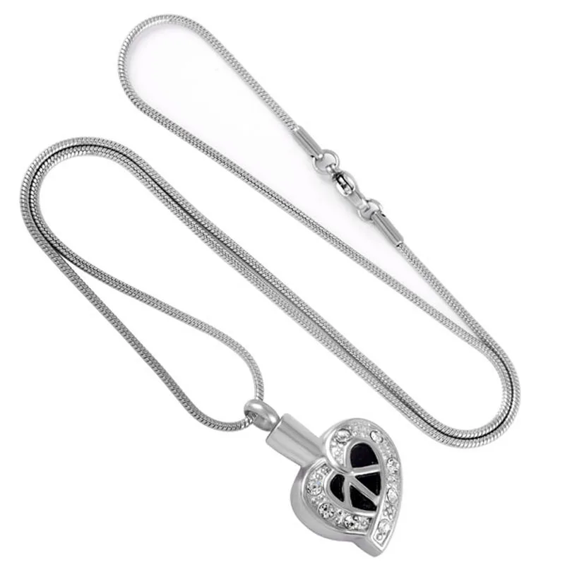 

IJD9131 Inlay Crystal Heart Shape Pendant Keepsake Stainless Steel Cremation Urn Memorial for Pet Human with Snake Chain Jewelry