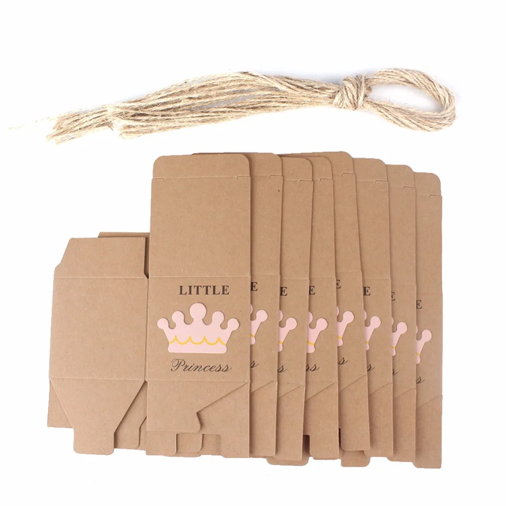 Baby Shower коробка конфет маленький Корона принца, принцессы крафт Бумага подарок Коробки синего и розового цветов для детей для девочек и мальчиков День рождения расходные материалы