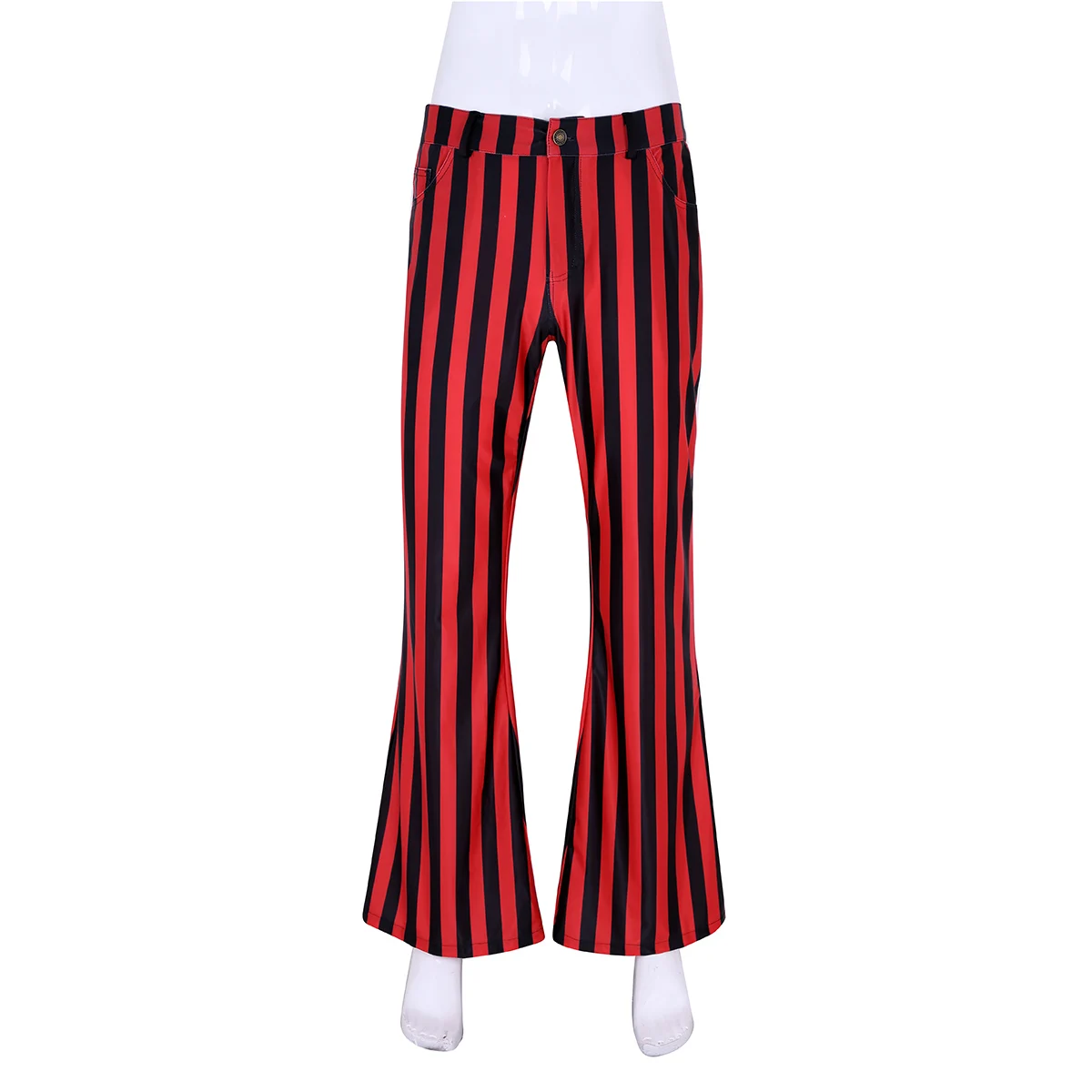 Adult Men Vintage Striped Long Pants Male Retro Mid Waist Elastic Flares Trousers Homme Party Stage Dance Costume Club Clothing
