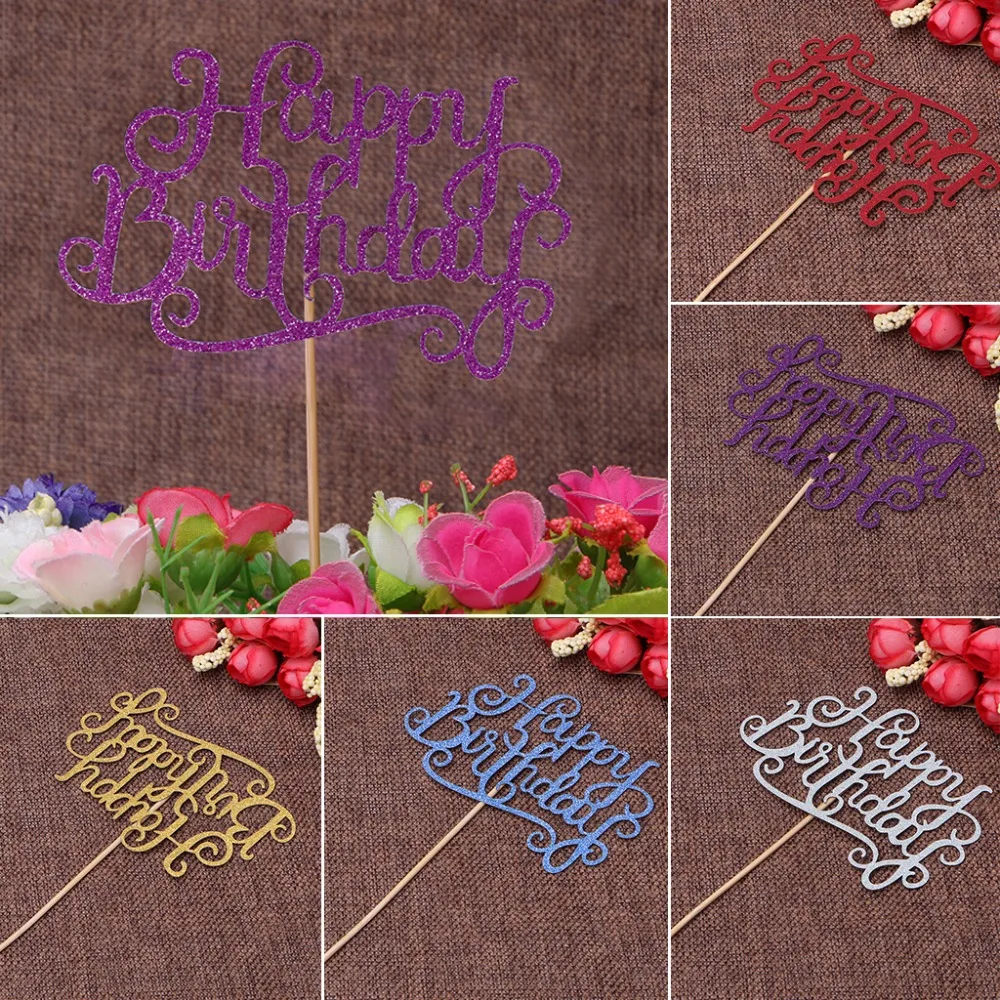 Ослепительная открытка с надписью «Happy Birthday» и наклейкой для украшения торта