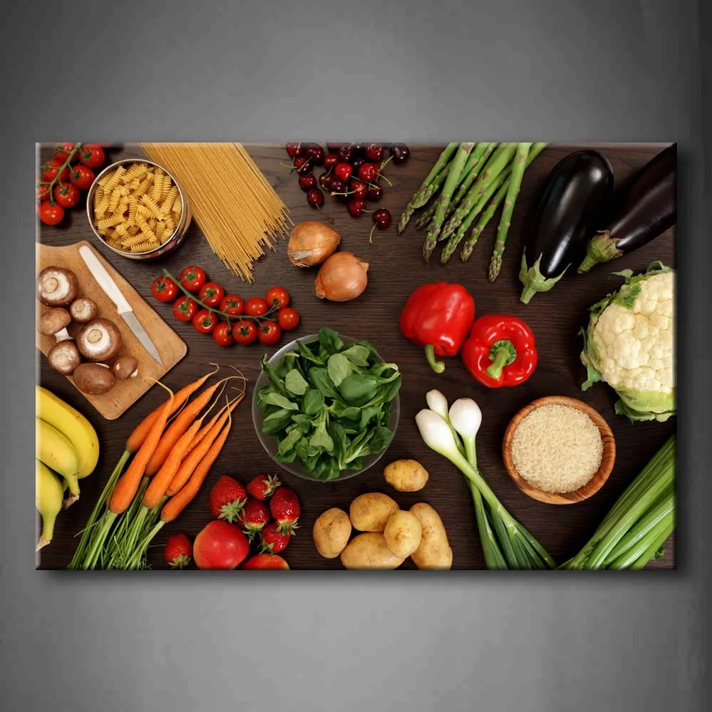 1 Pic Framed Wall Art Pictures Vegetables Fruit Healthy Foods Canvas Print Posters With Wooden Frames For Decor | Дом и сад