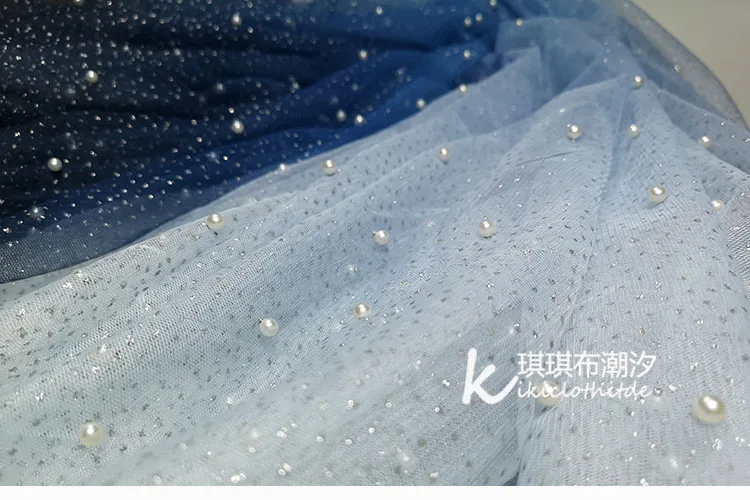 Сексуальные женские вечерние платья с вышивкой бисером! Блестящая кружевная ткань, меняющая цвет, Тюлевое Сетчатое кружево с жемчугом, 3 метра